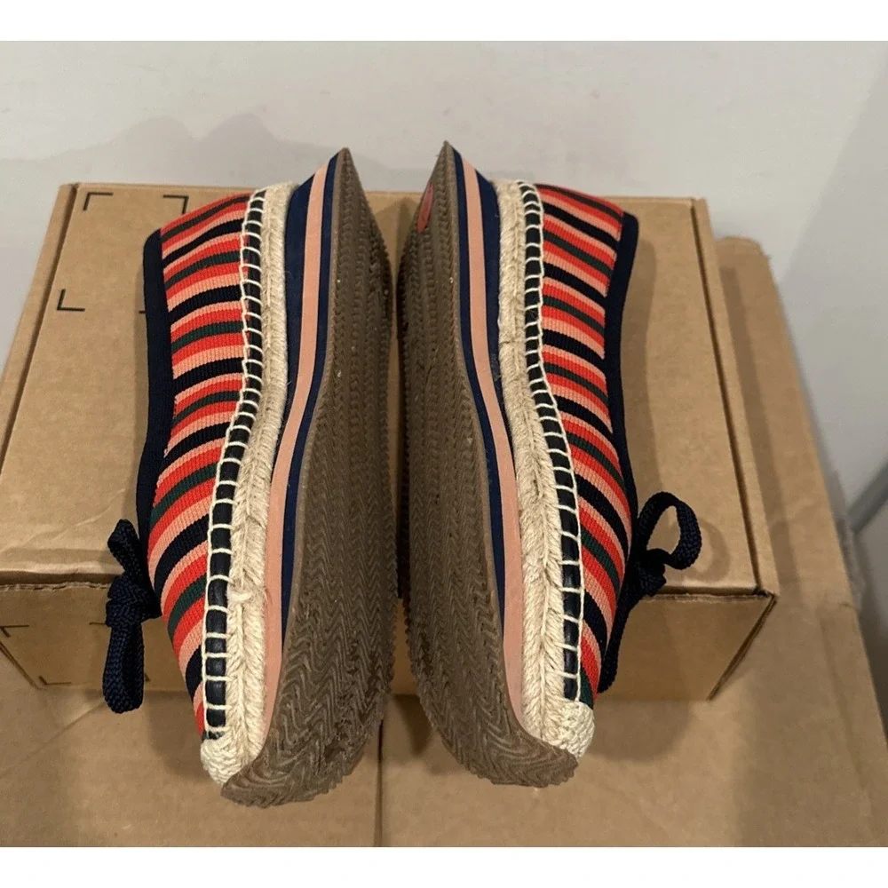 Tory Burch 9.5M Daisy Sport Multi Stripe Circular Knit Reva Bow Espadrille Flats